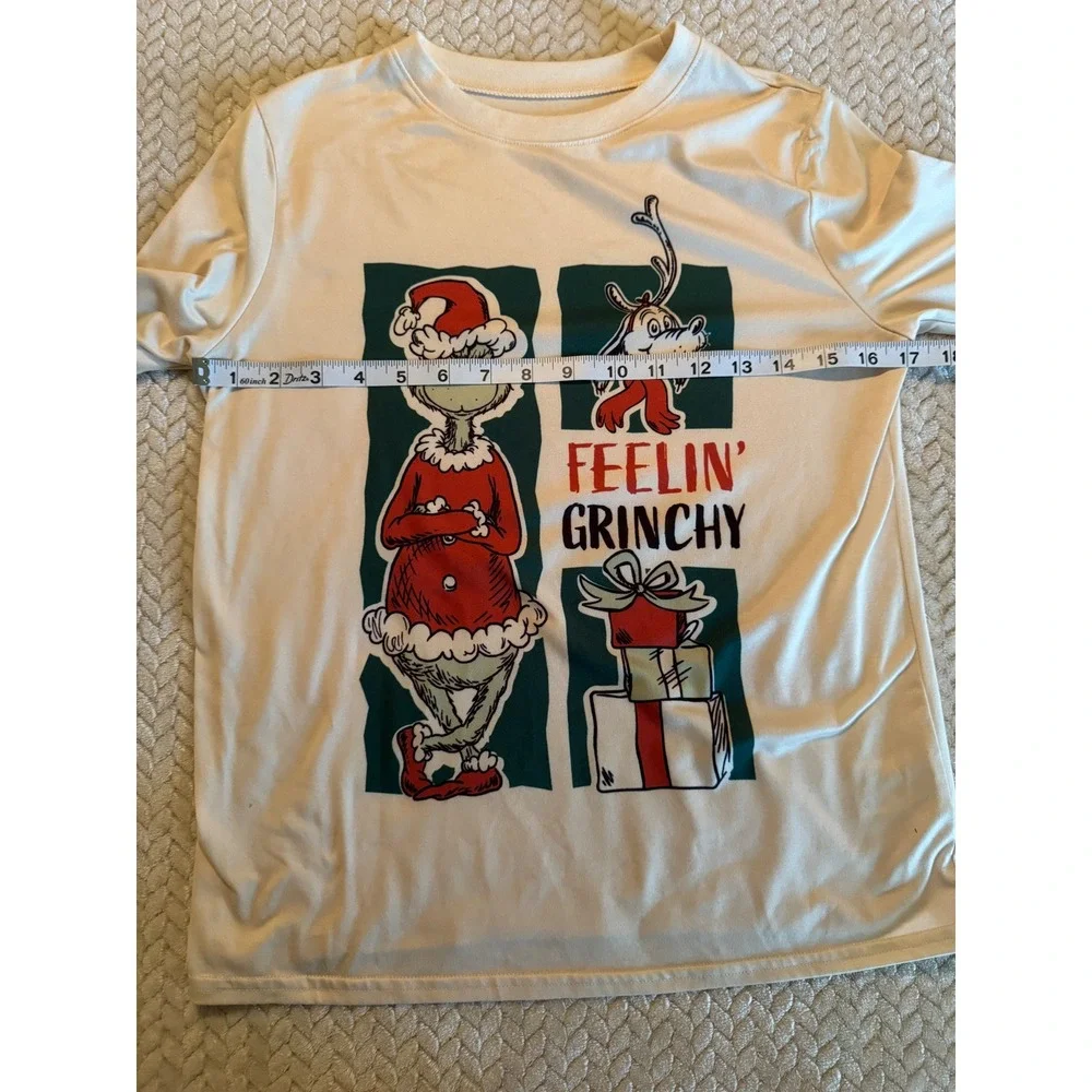 Dr. Seuss The Grinch Kids Feelin Grinchy Long Sleeve Pajama Top Cream L 10/12